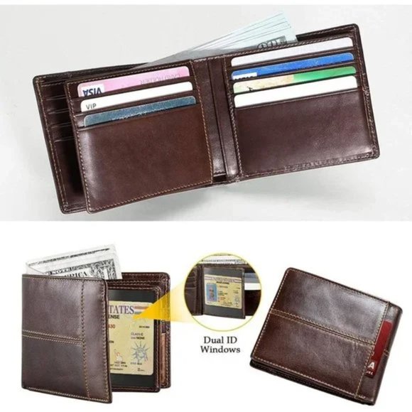 Men Wallet RFID Genuine Leather Bifold Wallets For Men, ID Window 16 Card Holder - Picture 2 of 7